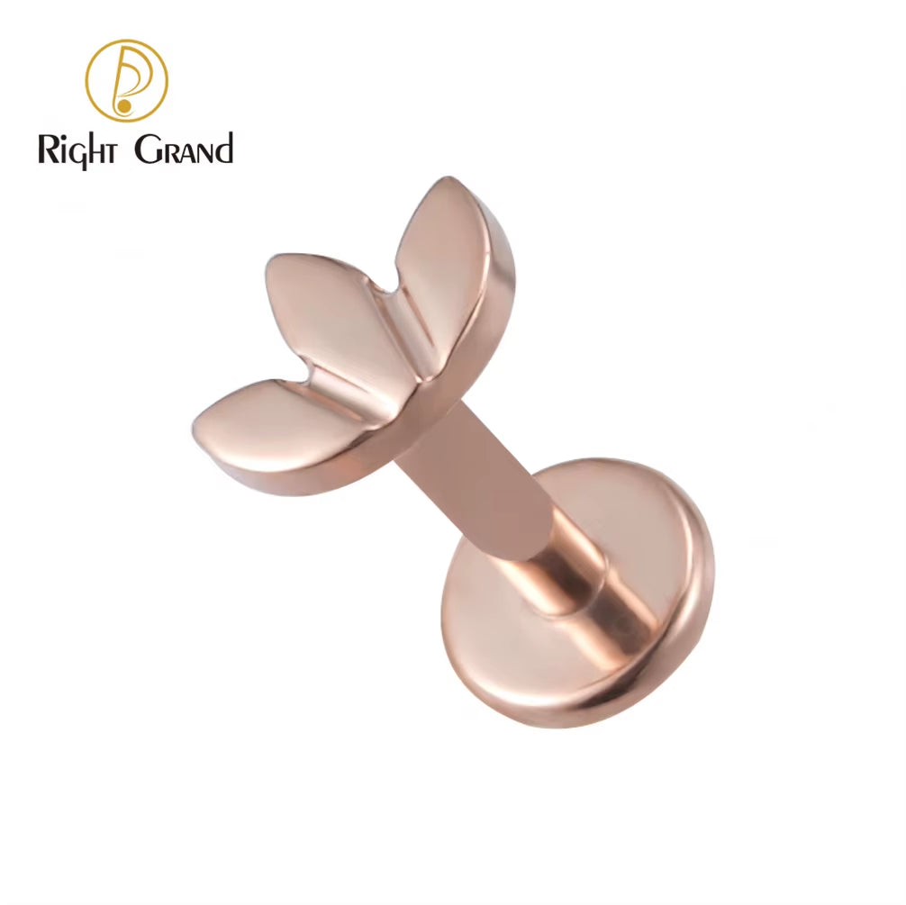ASTM F136 Titanium 16G Leaf Labret Studs Monroe Cartilage Earring Flat Back Lip Rings