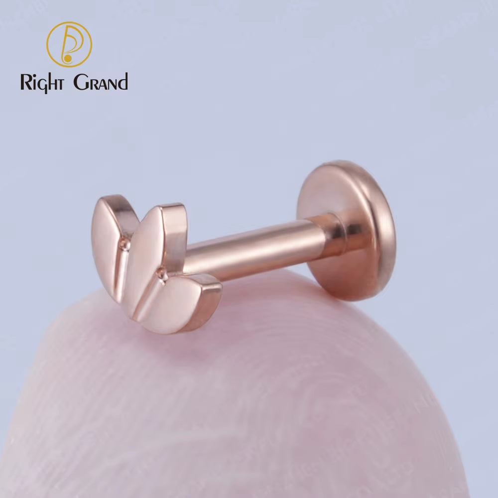 ASTM F136 Titanium 16G Leaf Labret Studs Monroe Cartilage Earring Flat Back Lip Rings