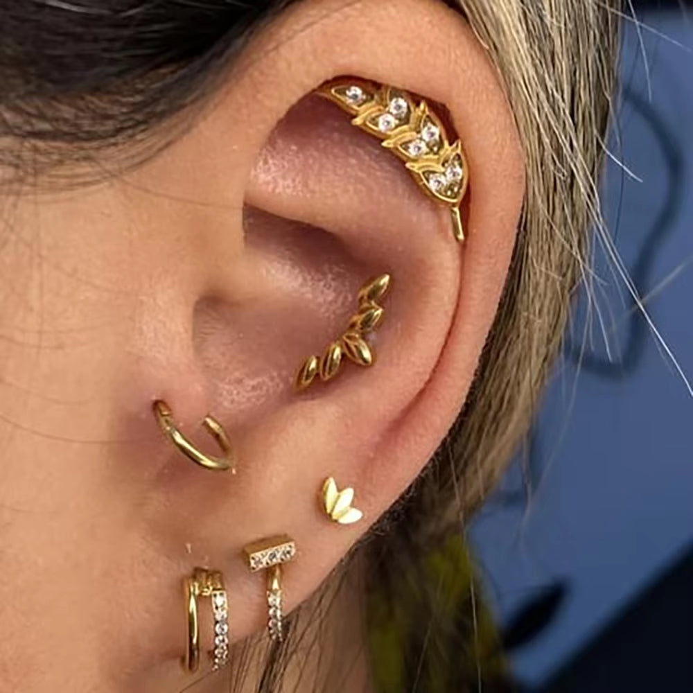 ASTM F136 Titanium 16G Leaf Labret Studs Monroe Cartilage Earring Flat Back Lip Rings