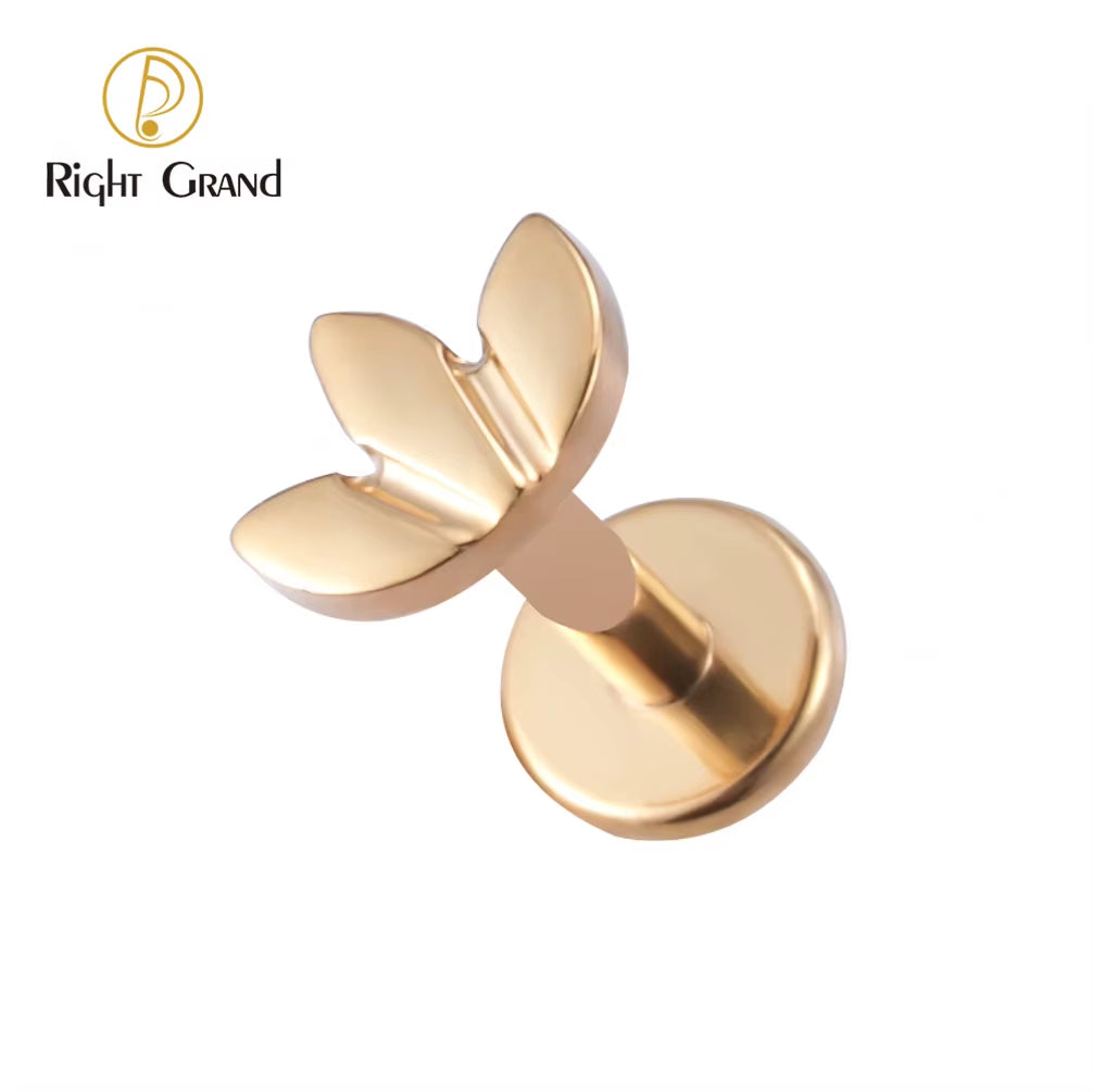 ASTM F136 Titanium 16G Leaf Labret Studs Monroe Cartilage Earring Flat Back Lip Rings