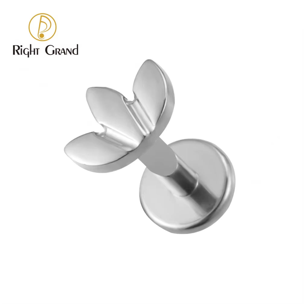 ASTM F136 Titanium 16G Leaf Labret Studs Monroe Cartilage Earring Flat Back Lip Rings