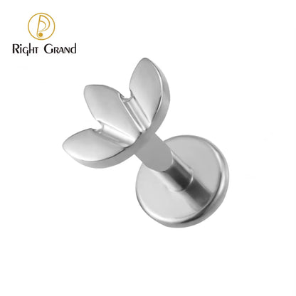 ASTM F136 Titanium 16G Leaf Labret Studs Monroe Cartilage Earring Flat Back Lip Rings