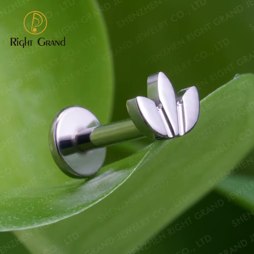 ASTM F136 Titanium 16G Leaf Labret Studs Monroe Cartilage Earring Flat Back Lip Rings